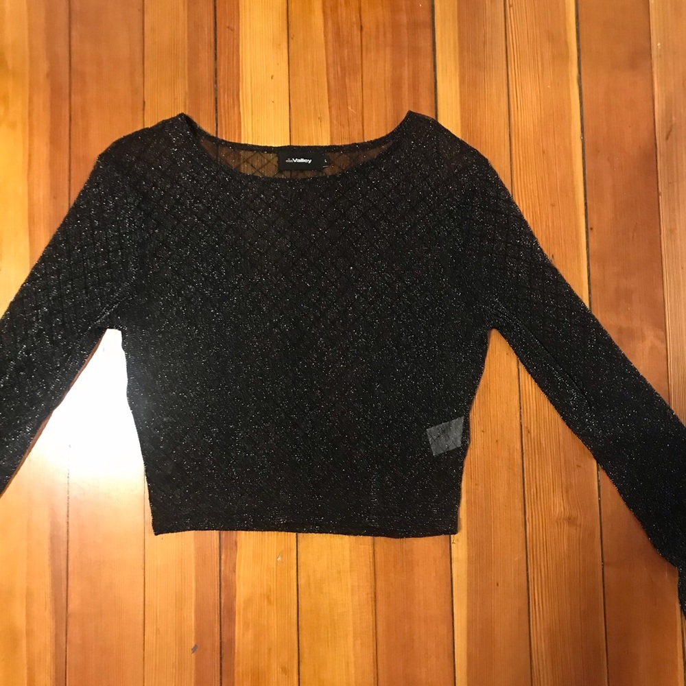 Black mesh sparkly long sleeve crop top size large